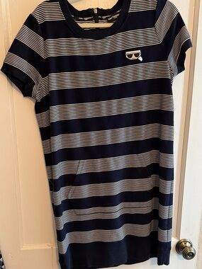 Karl Lagerfeld Paris Nautical Striped Knit Shift Dress w/ Pockets